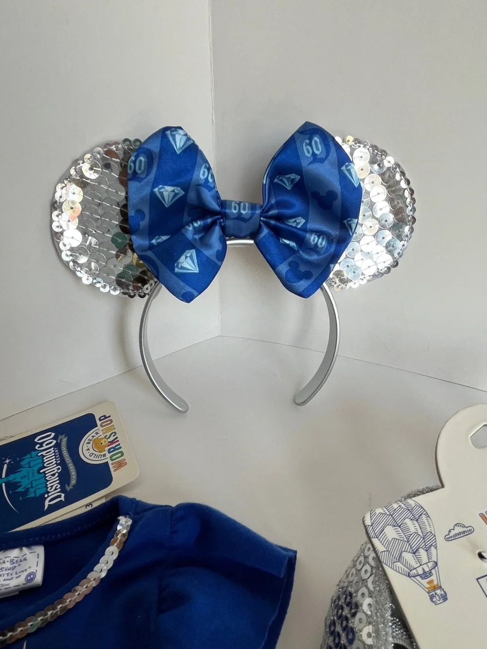 Set of Build-A-Bear Workshop blue Silver Sequin top, headband shoes accessories